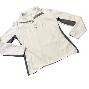 Tommy Hilfiger Sweater, Ivory/Gray Quarter-Zip, front logo, sz S/M